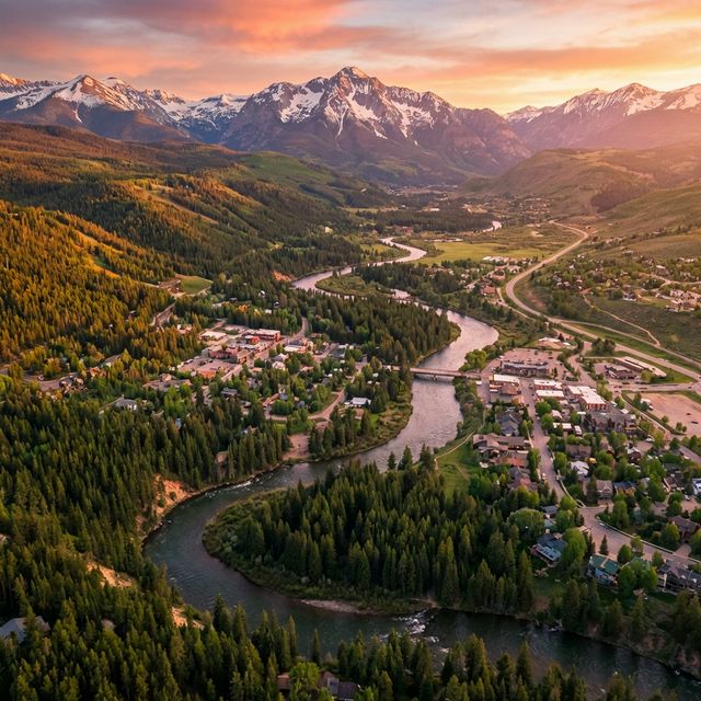 Aerial drone view of Eagle River Valley, Colorado at sunset — UpDrone service area
