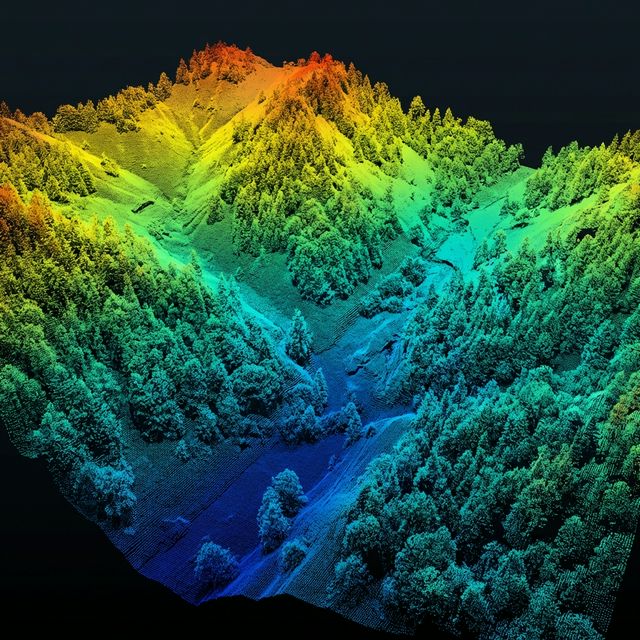 3D LiDAR point cloud visualization of Colorado mountain terrain showing elevation data